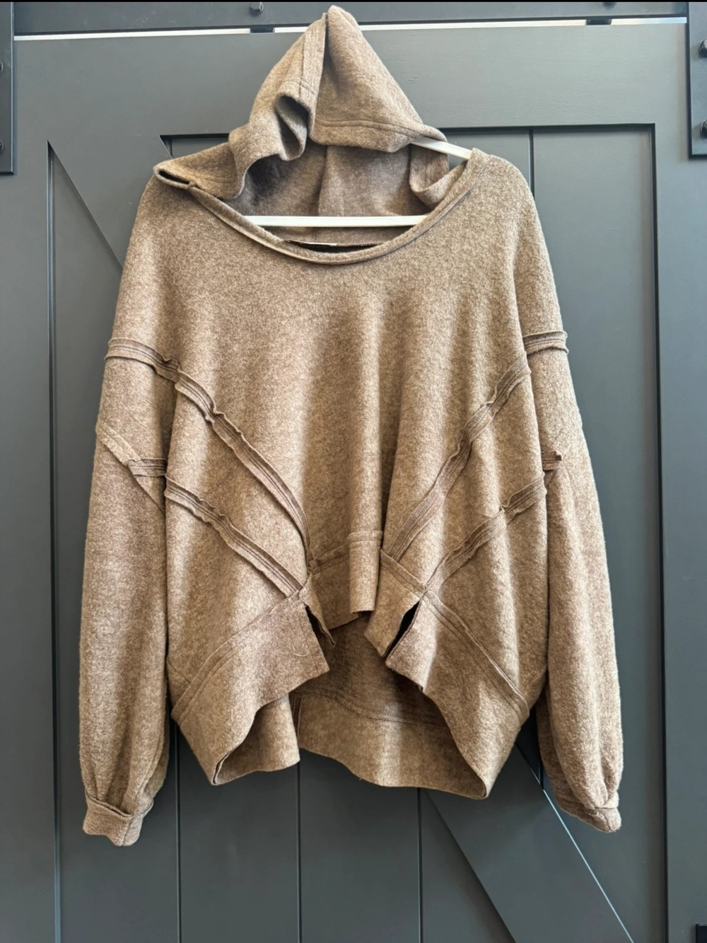 Zenana Outfitters Relaxed Hooded Pullover in Taupe - Picture 6 of 6